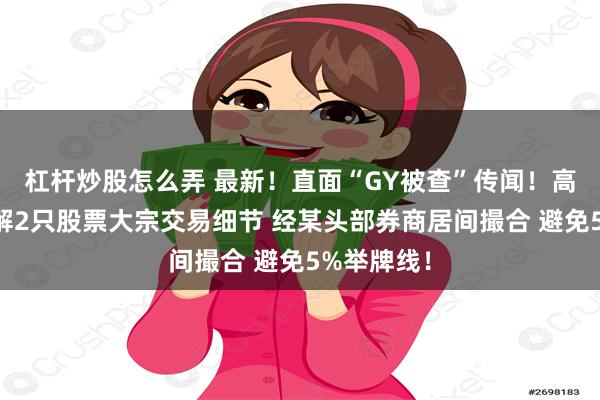 杠杆炒股怎么弄 最新！直面“GY被查”传闻！高毅资本详解2只股票大宗交易细节 经某头部券商居间撮合 避免5%举牌线！